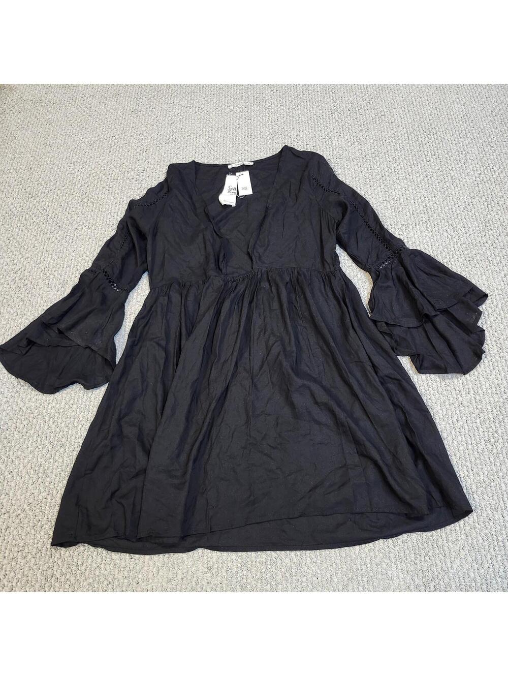 Salty Lemon Black Bell Sleeve Dress Medium NWT